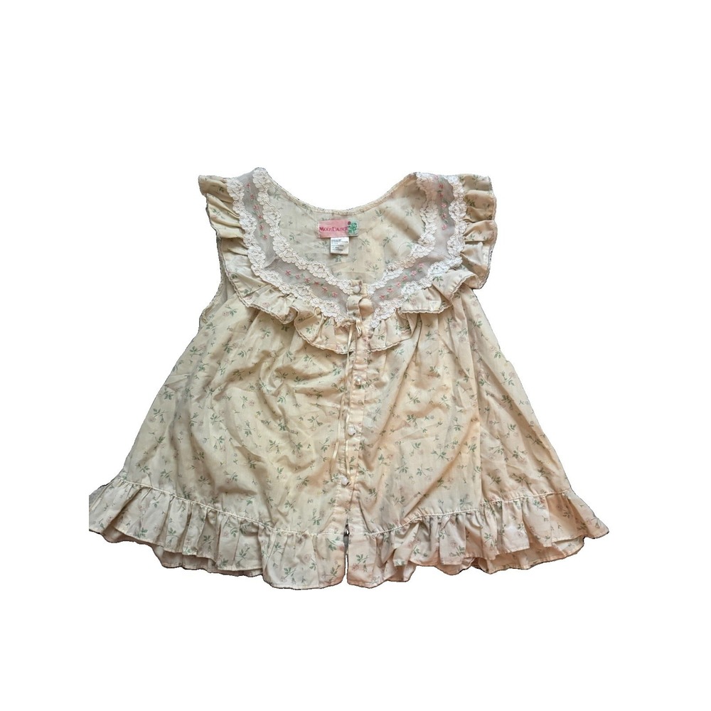 Vintage Yellow Lace Floral Ruffle Fairycore Lingerie Top Size S Sleeveless